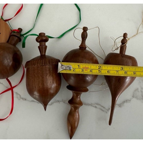 Vintage Handmade Lot of 6 Christmas Ornaments MCM Wooden Hollow Globe Finial - Picture 11 of 12
